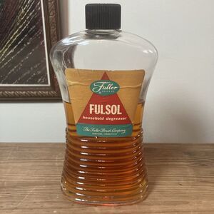 Vintage FULLER BRUSH Fulsol GLASS BOTTLE Household Degreaser Cleaner USA MCM 8in